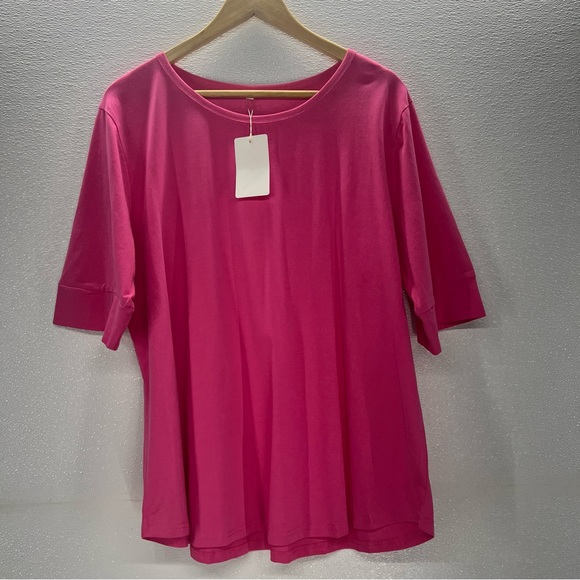 Summer Tops for Women Fashion Loose Fitting Mid Sleeve Crewneck Cotton T Shirts - Picture 3 of 11